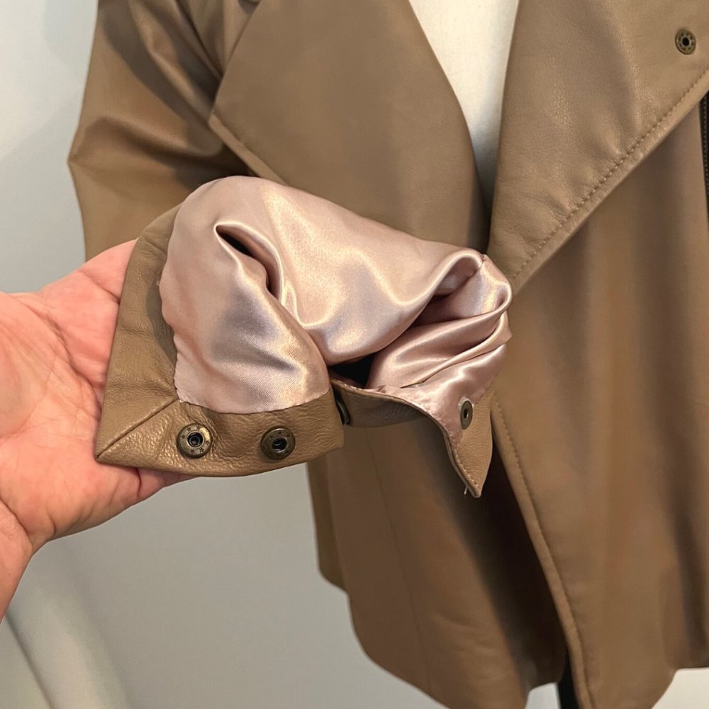 Live a Little Lamb Leather Moto Biker Jacket L Tan Camel - Picture 12 of 15